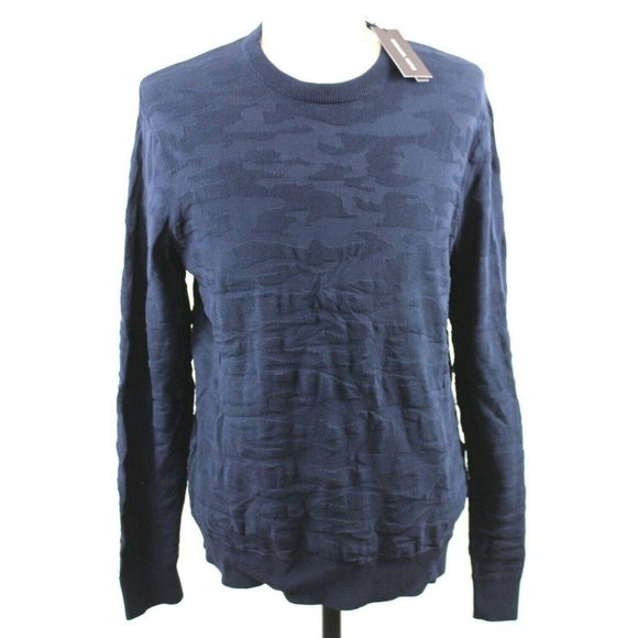 NWT Michael Kors Midnight Techy Camo Crew Nylon Sweater MENS LARGE Navy Blue - Picture 2 of 6